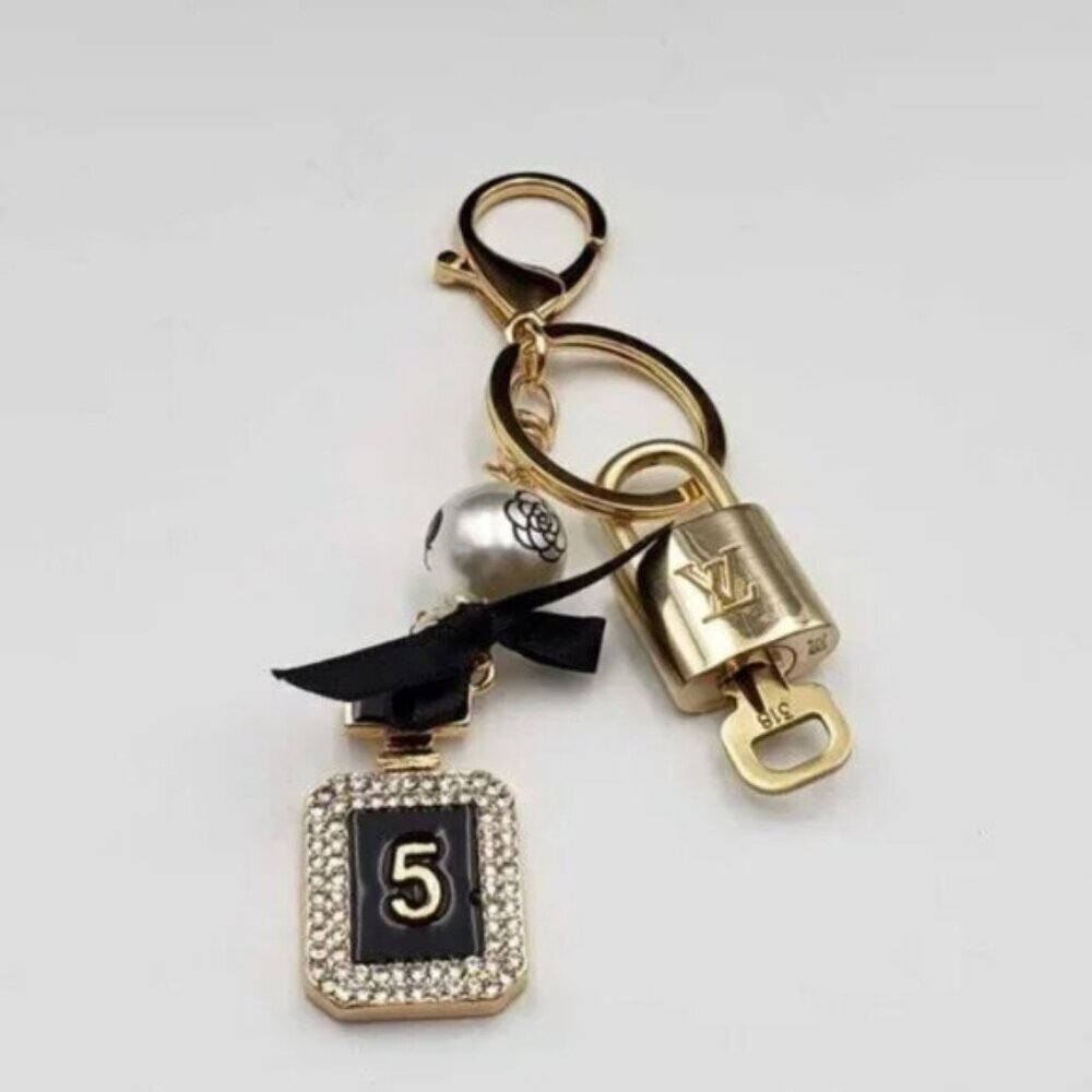 Louis Vuitton Gold Lock 🔒 Authentic LV Key + Unbranded N5 Bottle Bag Charm